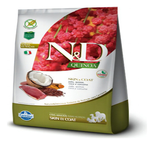 Alimento Natural & Delicious Quinoa Skin & Coat para cão adulto todos os tamanhos sabor pato em sacola de 10.1kg