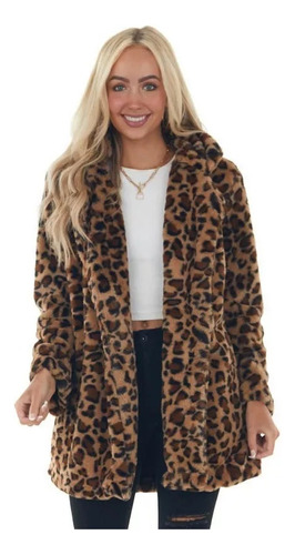 Lindo Abrigo De Solapa Con Estampado De Leopardo Para Mujer