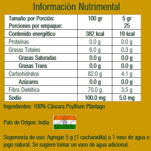 Imagen 4 de 4 de Psyllium Husk Plántago-bolsa Resellable 125 G -origen: India