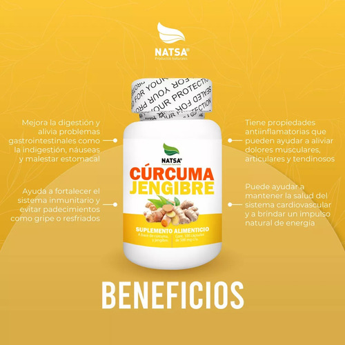 Natsa Curcuma Y Jengibre 100 Cápsulas, Calidad Premium Sfn