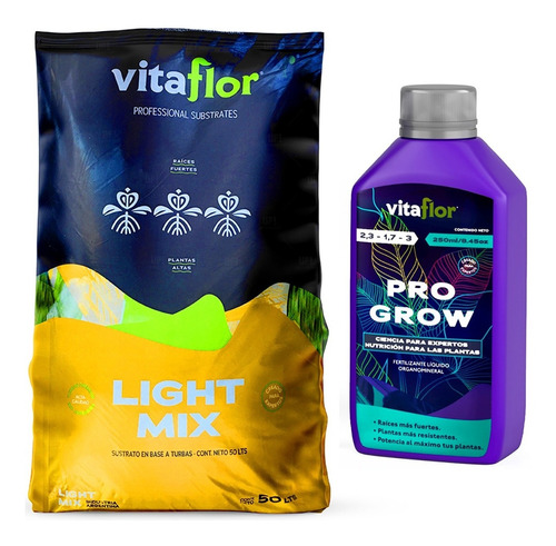 Sustrato Terrafertil Vitaflor Lightmix 50lts Pro Grow 250 Ml