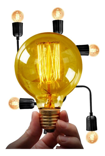 Imagem 5 de 8 de Pendente Sobrepor Retrô Vintage P/ 6 Lampadas Bocal E27