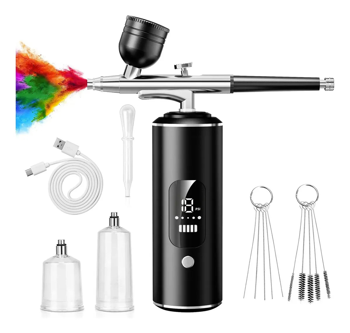 de Aerógrafo Blueque con Compresor Portátil para Maquillaje y Manicura Artística, Negro