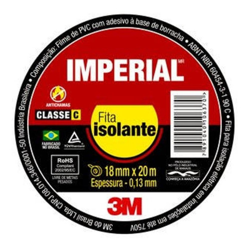 Imagem 1 de 1 de Kit 10 Fita Isolante Imperial Slim 18x20 Metros 3m