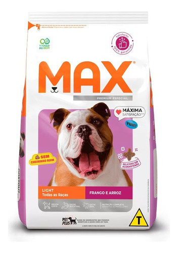 Ração Max Light Para Cães Adultos Sabor Frango E Arroz 15kg