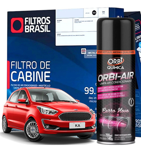Kit Filtro De Ar Condicionado Cabine + Higienizador Carro Novo - Ford Novo Ka 1.0 E 1.5 2014 2015 2016 2017 2018 2019