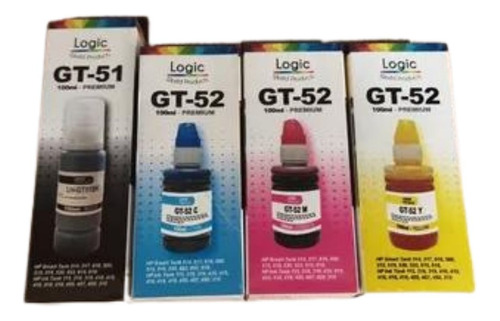 Pack 4 Tintas Botella Logic Gt-51 / Gt52  Negra Y Color Gt53