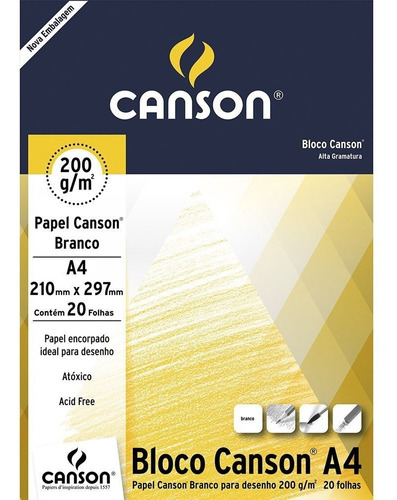 Bloco Papel Canson Desenho C A Grain 200 / 224gr A4 20 Fls