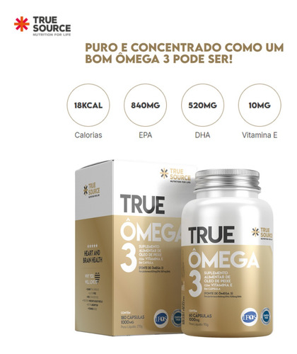 Ômega 3 Com Vitamina E Selo Ifos 180 Cápsulas True Source