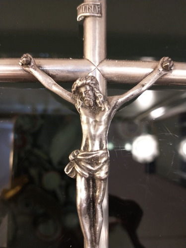 Antigua Cruz Con Cristo Bañada En Plata