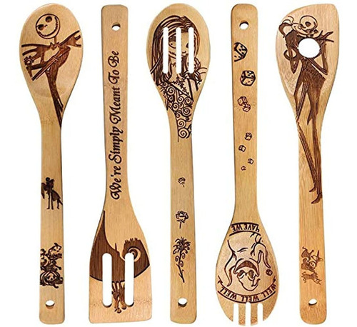 Cucharas De Madera Juego De 5 Cucharas De Bambú Para Cocinar