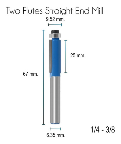 Broca Para Router Corte Recto 2 Filos 6.35mm. (1/4) X 3/8