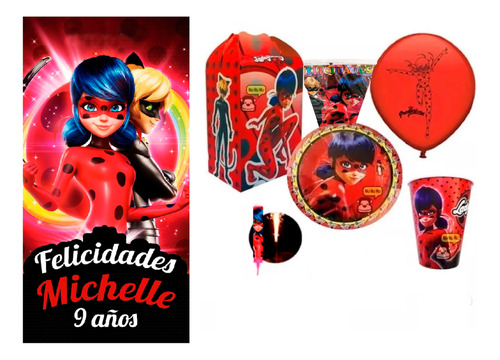 Ladybug Fiesta 20 Niños Vasos Platos Miraculous Dulceros