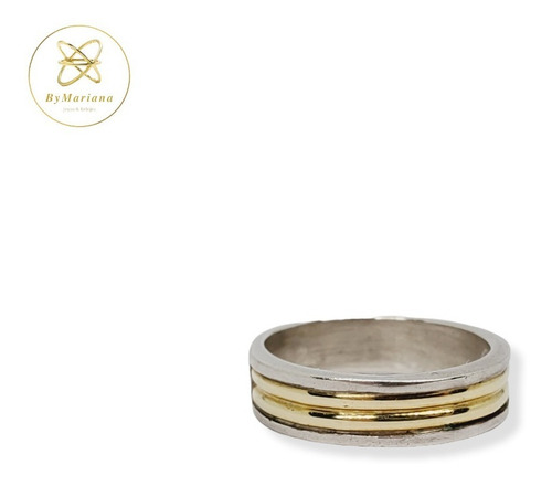 Imagen 2 de 7 de Anillo Plata Y Oro Tipo Alianza
