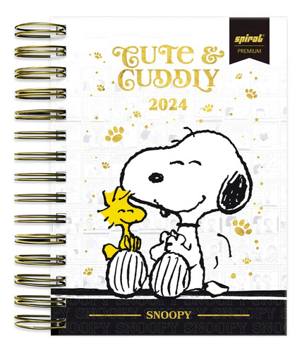 Agenda diaria de Snoopy, año espiral 2024, color de la portada: blanco