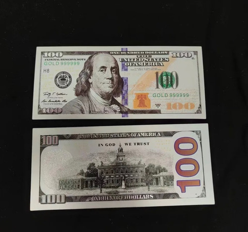 5 Billetes Plastificados 100 Dolares Dorado Plateado