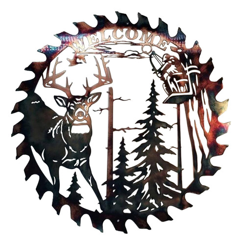 Arte De Pared De Metal Whitetail Welcome Sawblade Recortado