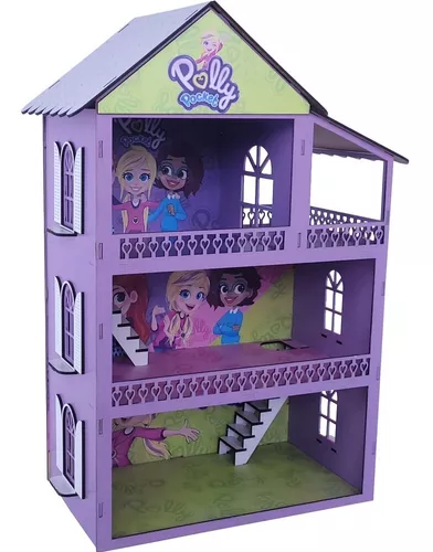 Casinha de Boneca Barbie Mdf Pintada Adesivada 53cm + 38 móveis brancos