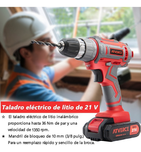 Imagen 3 de 10 de Kit Taladro Eléctrico Atornillador Inalambrico Atverce
