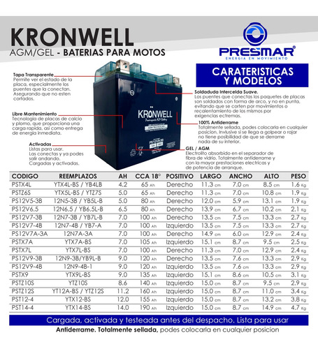 Imagen 7 de 10 de Bateria Moto Kronwell Mondial Ms 50 Ytx5l-bs / Ytz6v