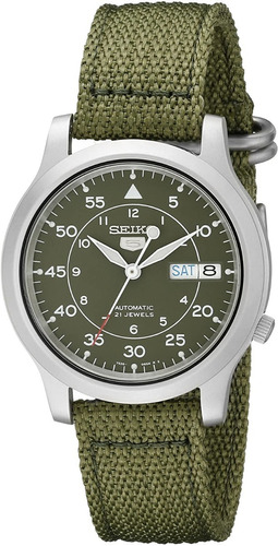Relógio masculino Seiko 5 Snk805 em aço inoxidável, pulseira automática, cor verde, moldura, cor de fundo prateada, cor de fundo verde