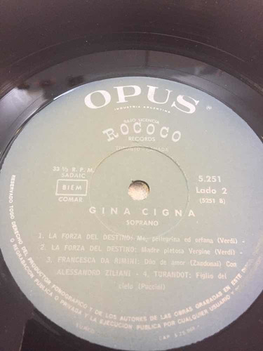 Gina Cigna Soprano Opus Disco Vinilo Lp (Usado)