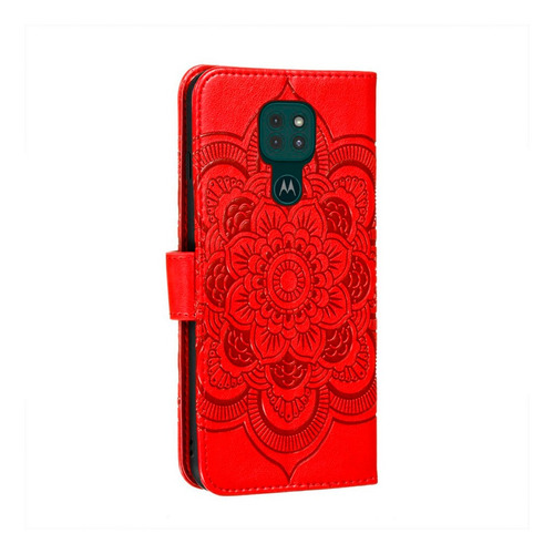 Imagen 2 de 3 de Flip Cover Motorola Moto G9 Play Diseño Mandala Rojo