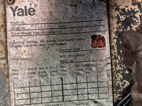 Montacargas Yale 5,000lbs Modelo Gp0-050 Capacidad De Gas Lp (Usado)