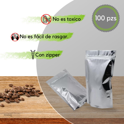 100 Bolsas Stand Up Pouch Con Cierre Plateada De 500 Grs