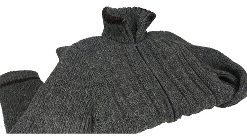 Sueter Chamarra 100% Lana Con Cierre Gris Oxford