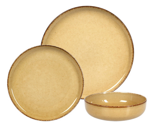 Imagen 2 de 7 de Plato Postre Porcelana Artesanal Filo Envejecid Rustic 19 Cm
