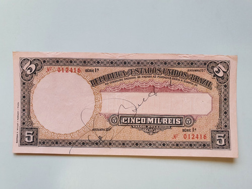 Cédula R 096 Sob+ 5 Mil Reis (Usado)