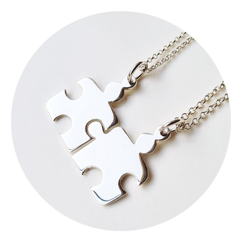 Collar Dije Cadena Puzzle Pareja Enamorados Novios Plata