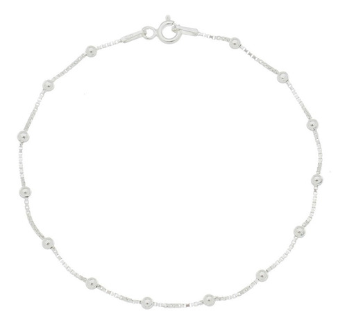 Pulseira  Feminina Prata Maciça 925 Bolinha 20 Cm