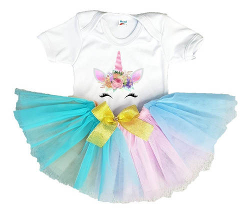 Tutu Unicornio Pañalero Con Tiara Moño 3 A 18 M