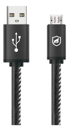 Cabo Carregamento Rápido Turbo Militar 1,5m Até 10W de Potência Micro USB V8 com Nylon Trançado Reforçado Gshield Cor Preto