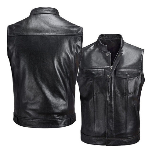 Chamarra De Piel E Biker, Chaleco Motero Para Hombre P