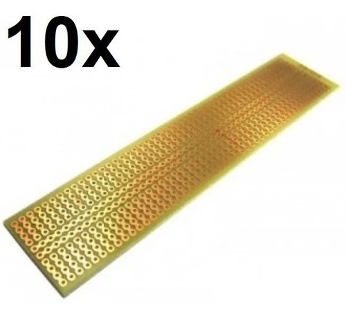 10x Placa Fenolite Ilhada 2,8x12,9 Cm Pcb Perfurada Padrão