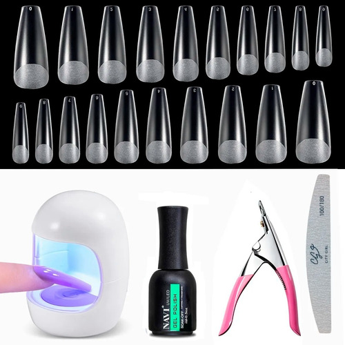 Kit Tips Press On Nails 120u Kapping Cabina Bombón 6w Led 