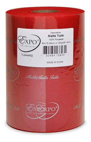 Bobina Decorativa Tul Mate 6  X 100 Yarda Color Rojo