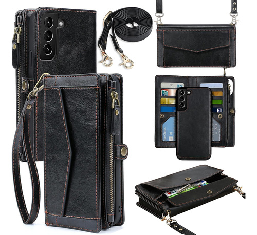 Funda Negra Billetera Soporte Tira Para Samsung Galaxy S22