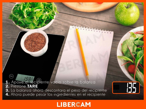 Imagen 6 de 7 de Balanza Alimentos Cocina Digital 1gr A 5kg Vidrio Blanco/neg Capacidad máxima 5 kg Color Negro