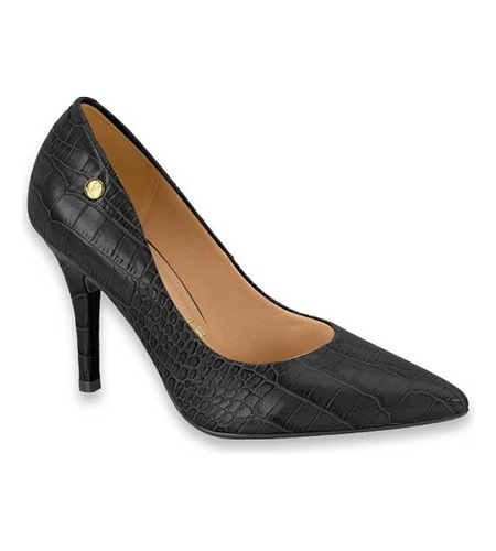 Stiletto Vizzano Negro Texturizado Croco Taco 9cm Comodo