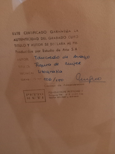 Tancredo De Araujo Fundación Petorutti Litografía Original (Usado)