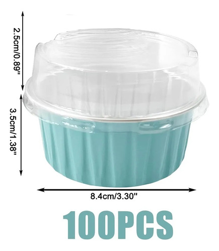 Banna 100 Moldes Redondos De Aluminio Para Cupcakes Con Tapa, 5 Oz/150ml Moldes Para Tartas, Molde Redondos De Aluminio Para Tartas, Para Picnics, Barbacoas, Camping, Bodas, Fiestas,Azul