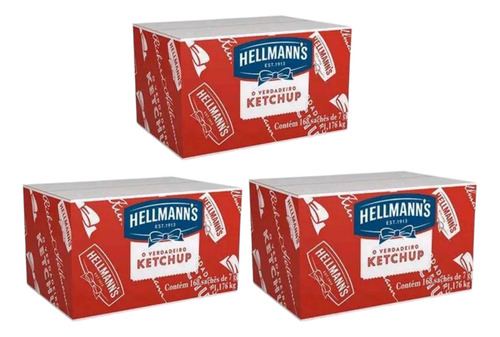 Kit 3 Caixas Ketchup Catchup Hellmann's Com 168 Sachês 7g