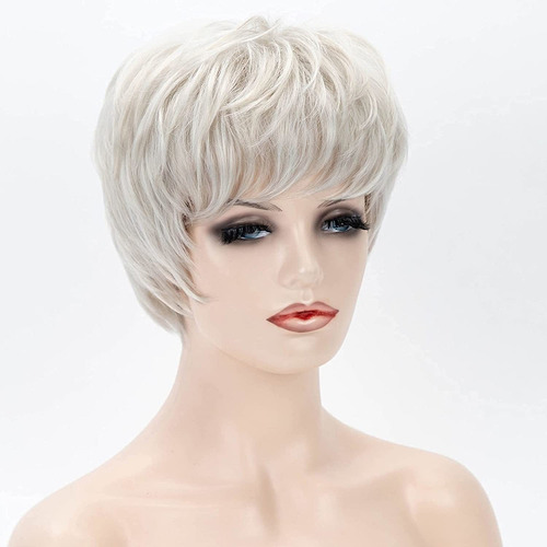 Perucas Pixie Loiras Platinadas Curtas Retas Com Franja