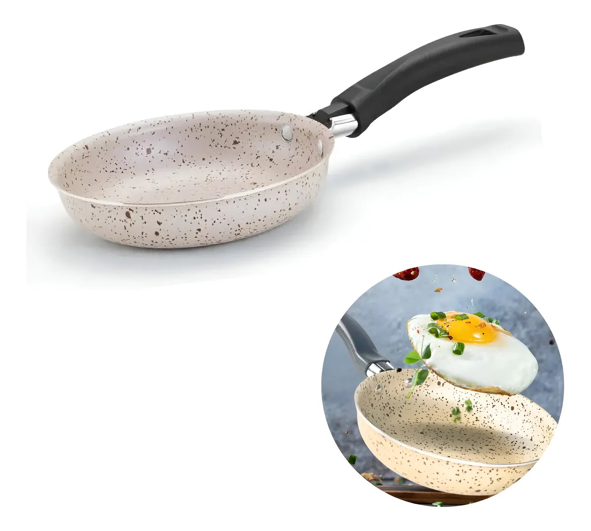 Frigideira Ovo Omelete Hambúrguer Antiaderente Pequena 14cm Cor Bege