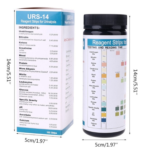 14 Parametros Tiras Medir Uroanalisis 2 Frascos De 100 Pz