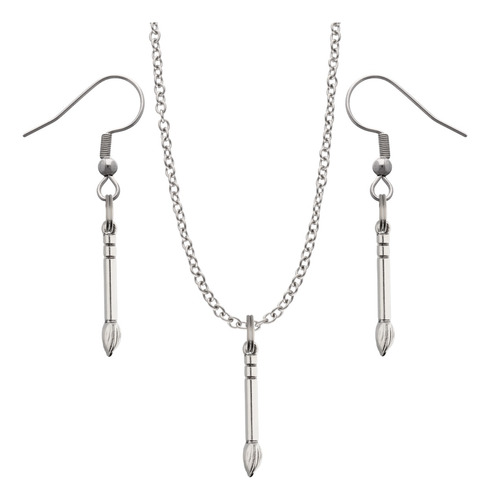 Kit Collar Y Aretes Herramientas Regalo Dije Cadena Acero Plateado Pincel Pintor